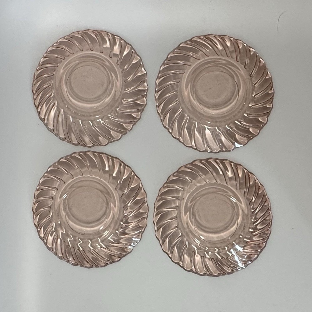 Fortecrisa Mexico Saucers Pink Swirl Depression Style Glass (Set of 4) 5 3/4"